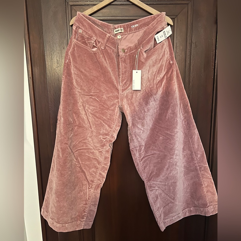 Warp + Weft pink velvet wide leg pant